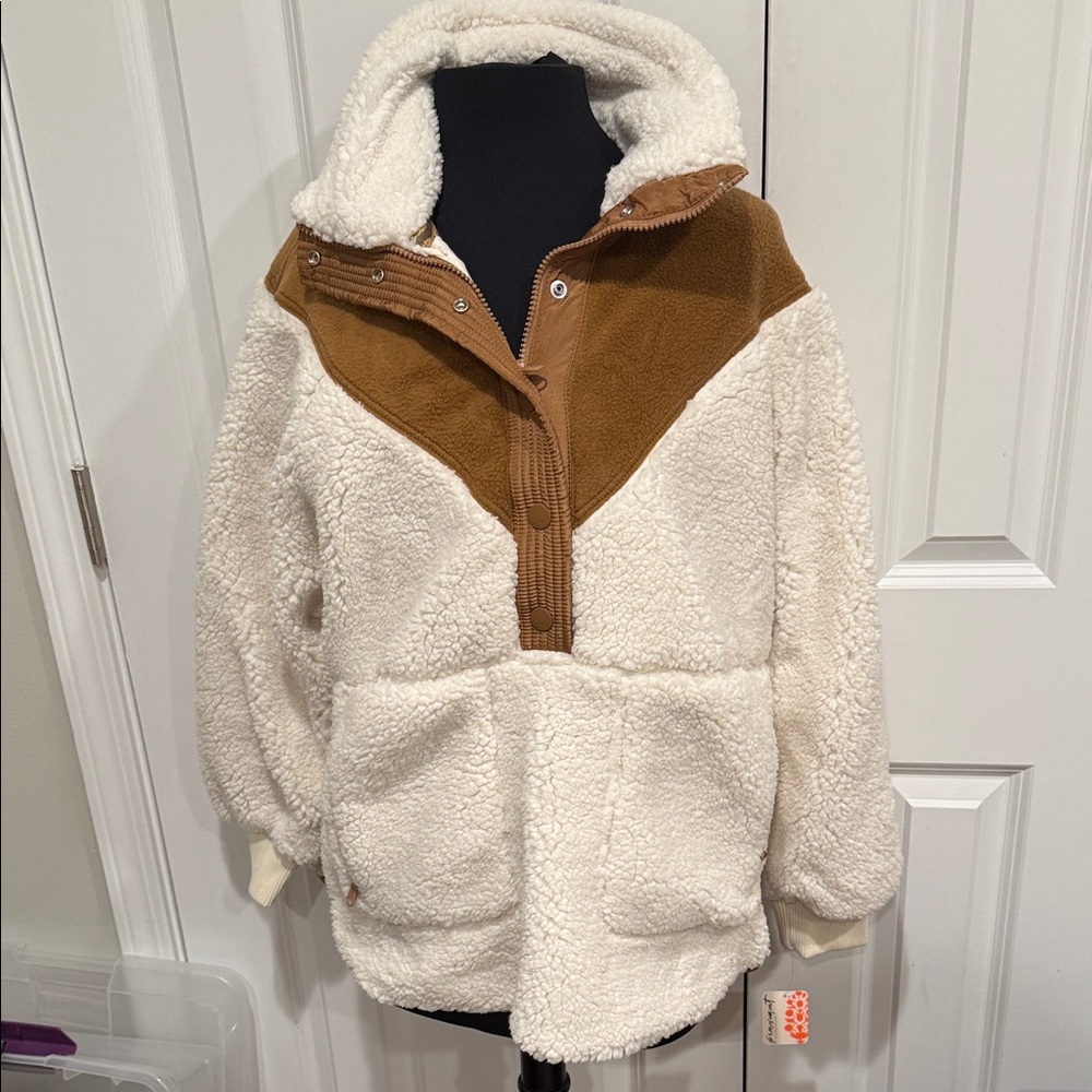 Free People Movement Sherpa 1/4 Zip Jacket - Cream and Brown